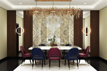 Classic Spacious 8-Seater Dining Room Design with Chandelier